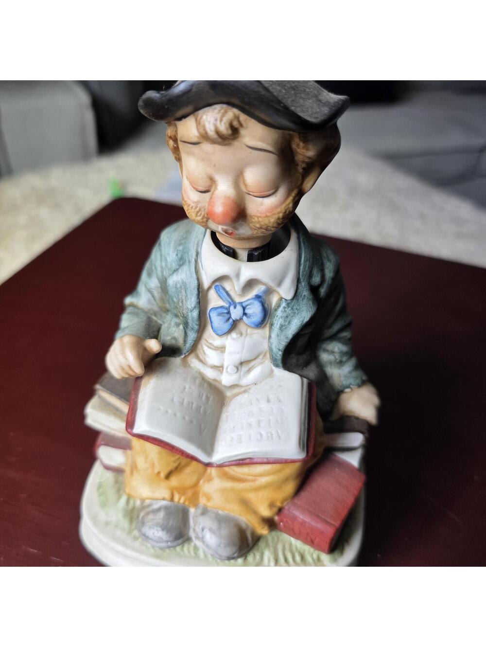 Kitschcore Sad Scholar Clown Vintage Clowncore Nostalgiacore Reading Book 7.5"
